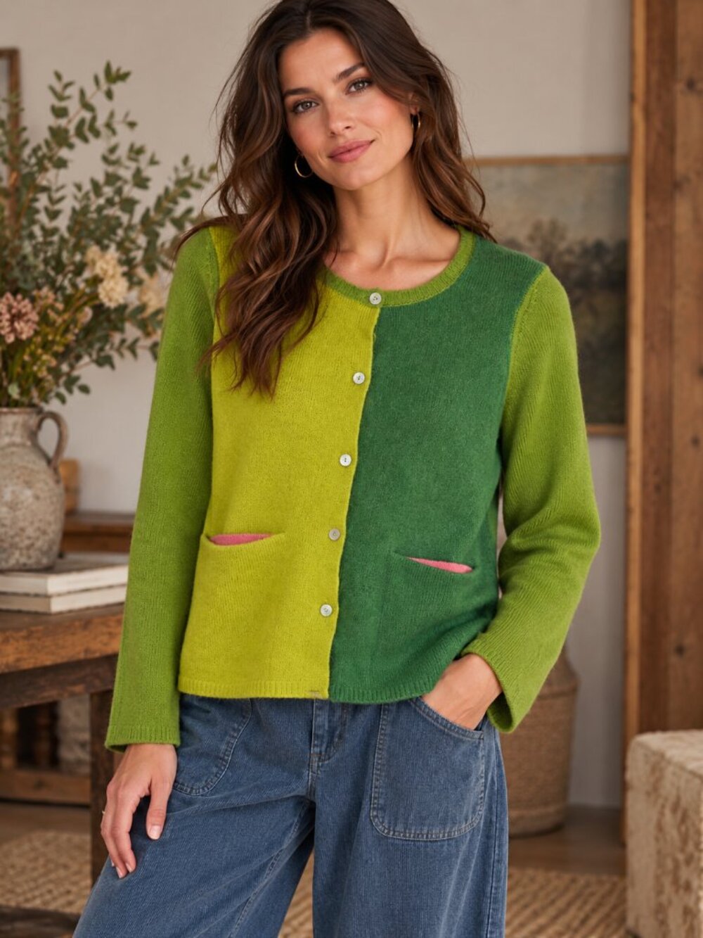 NWOT Gudrun Sjoden Wool Colorblock Cardigan XS Green Lagenlook
